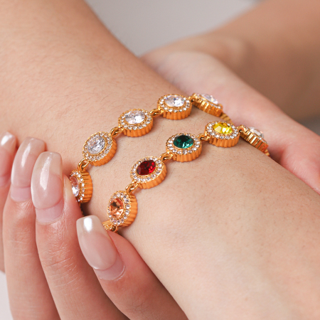 Bracelet chaîne simple Daily Chain Circle en acier inoxydable étanche couleur or avec zircon pour femme