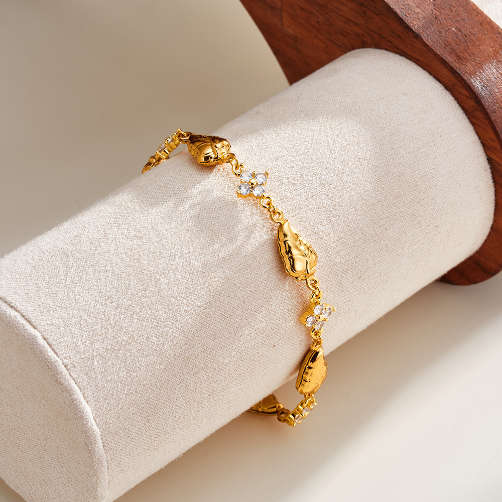 Bracelet Chaîne Femme Classique, Simple Et Irrégulier En Acier Inoxydable, Motif Martelé, Couleur Or, Étanche Image3