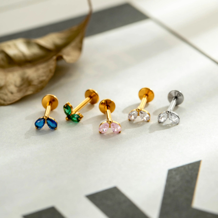 Boucles d'oreilles piercing pour femme, forme géométrique simple, alliage de titane, couleur or, zircon.