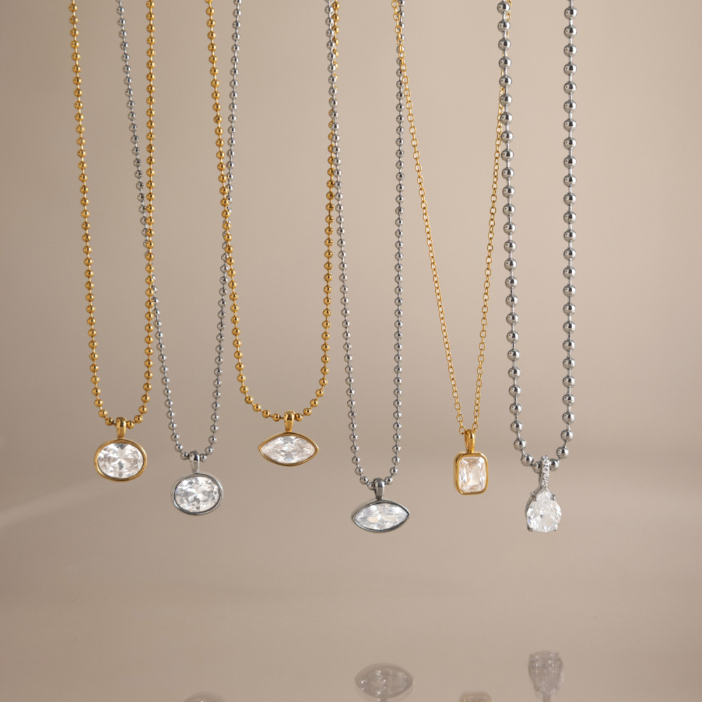 Colliers Pendentifs Pour Femmes En Acier Inoxydable, Forme Géométrique Simple, Étanches, Avec Zircon Image2