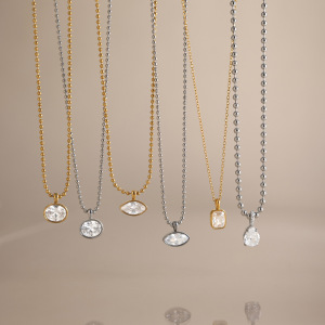 Colliers Pendentifs Pour Femmes En Acier Inoxydable, Forme Géométrique Simple, Étanches, Avec Zircon h5 Image2