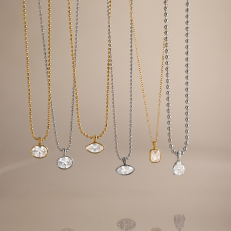 Colliers pendentifs pour femmes en acier inoxydable, forme géométrique simple, étanches, avec zircon 2