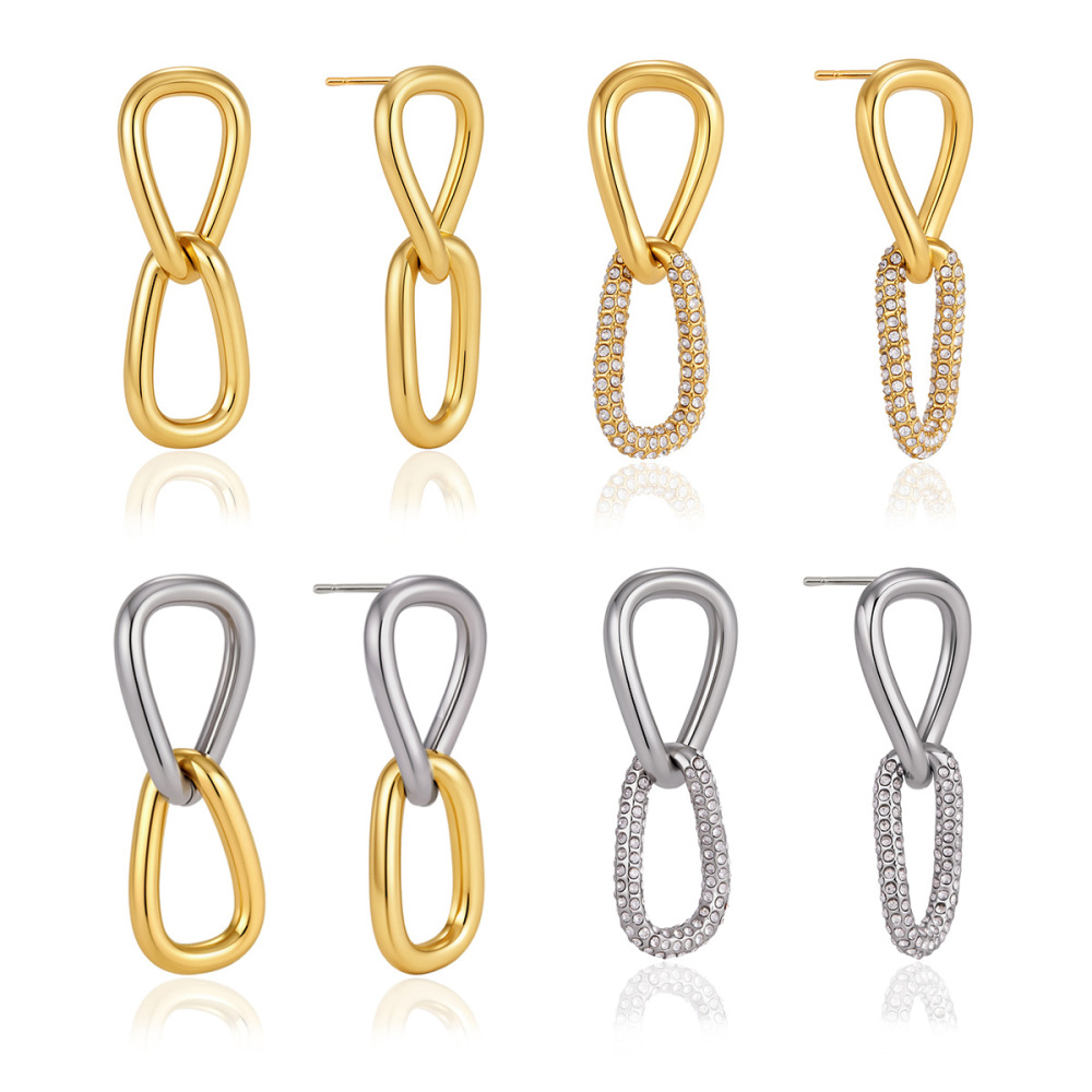 Boucles D'Oreilles Pendantes Pour Femme, Luxueuses Et Originales, En Acier Inoxydable Imperméable, Couleur Or, Ornées De Zircon. Forme Irrégulière Et Patchwork. Image5