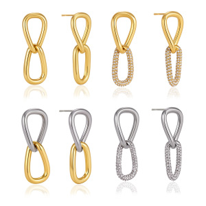 Boucles D'Oreilles Pendantes Pour Femme, Luxueuses Et Originales, En Acier Inoxydable Imperméable, Couleur Or, Ornées De Zircon. Forme Irrégulière Et Patchwork. h5 Image5