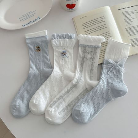 Chaussettes mi-mollet élégantes à motif cœur animal et rebond léger