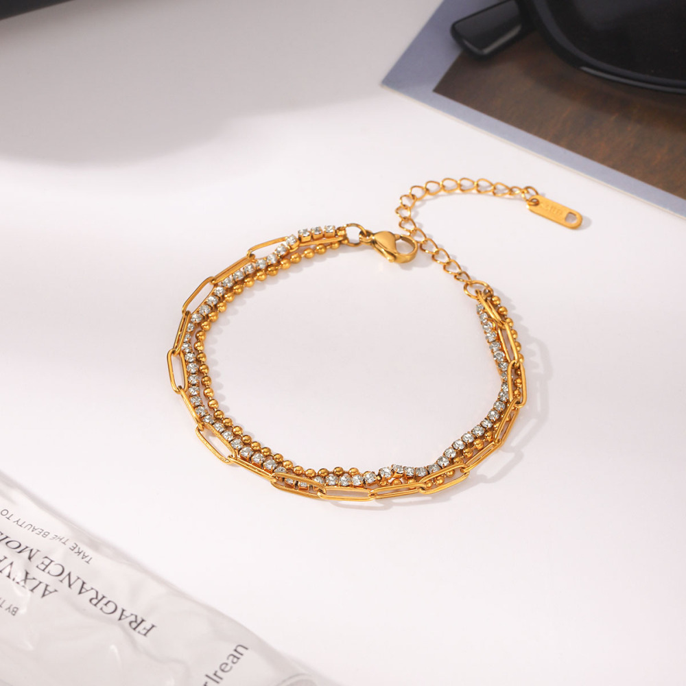 Bracelet Chaîne Pour Femme Simple Series Daily Chain En Acier Inoxydable Étanche Couleur Or Avec Zircon Image3