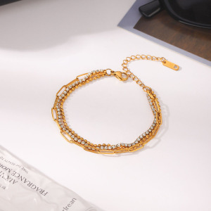 Bracelet Chaîne Pour Femme Simple Series Daily Chain En Acier Inoxydable Étanche Couleur Or Avec Zircon h5 Image3