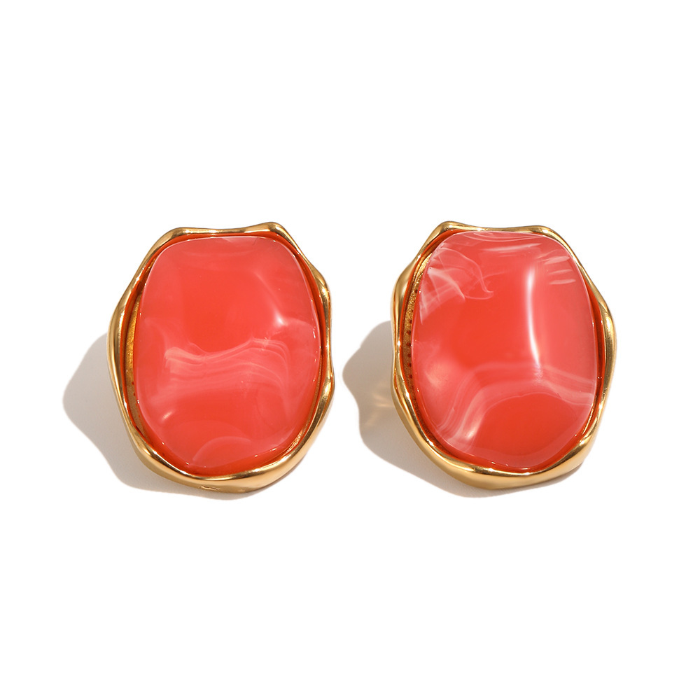 Boucles D'Oreilles Puces En Résine De Forme Elliptique Pour Femmes Image3