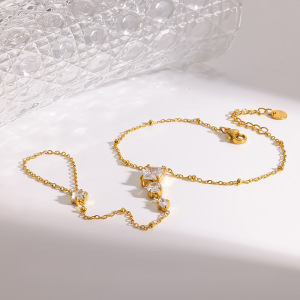 Chaîne De Poignet Pour Femme, Collection Simple, Élégante, Géométrique, En Acier Inoxydable, Étanche, Couleur Or, Avec Zircon. h5 Image2
