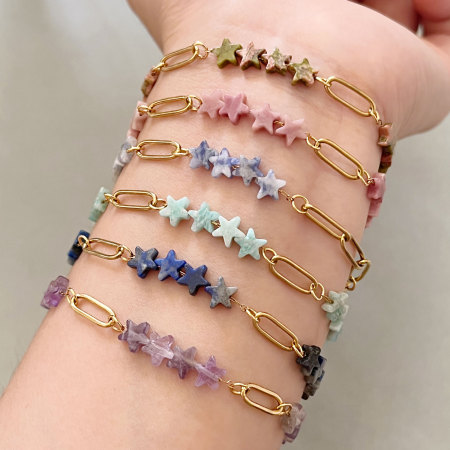 Bracelet à perles Simple Star pour femme, en acier inoxydable, imperméable, couleur or, orné de pierres naturelles.