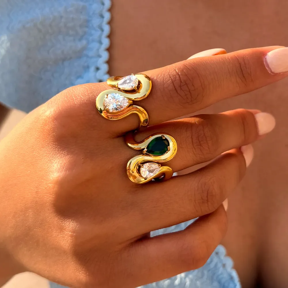 Bague De Luxe Pour Tous Les Jours, En Acier Inoxydable Étanche, Couleur Or, Forme Irrégulière, Ornée D'Un Zircon. Image5