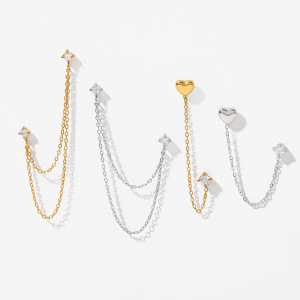 Boucles D'Oreilles Puces Pour Femmes, En Acier Inoxydable Imperméable, Couleur Or, Avec Pompon En Forme De Cœur Et Zircon. h5 Image4
