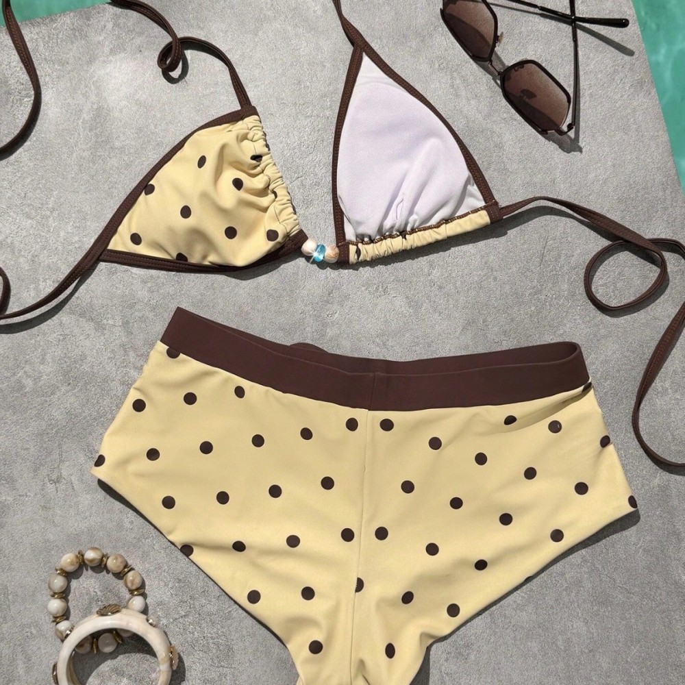Ensemble Bikini En Polyamide À Pois Et Blocs De Couleur, Style Sport h5Image4