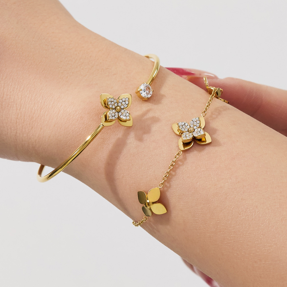 Ensembles De Bijoux Pour Femmes En Acier Inoxydable Doré, Couleur Zircon, Collection Romantique Sweet Flower Image4