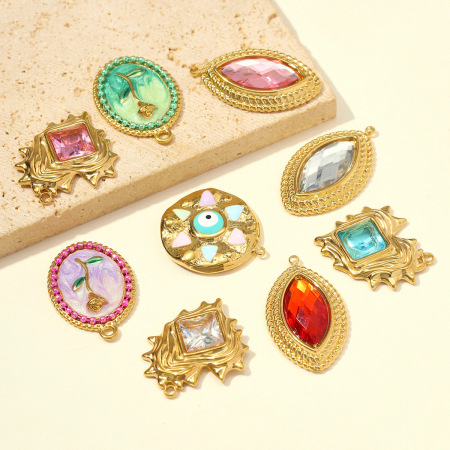 Pendentif luxueux pour femme, en acier inoxydable étanche, couleur or, forme elliptique irrégulière, en forme de goutte, à faire soi-même. Zircon. 2