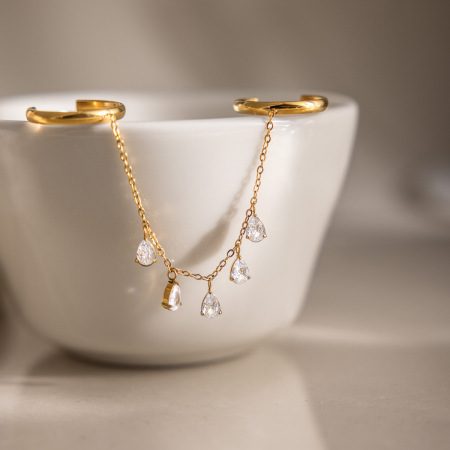 Bagues pour femmes en acier inoxydable doré, imperméables, avec pampille et pendentif goutte d'eau, ornées de zircon et de pierres précieuses. Collection Luxe. 2