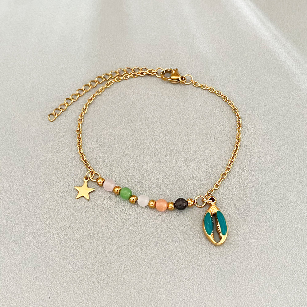 Bracelets À Breloques Pour Femmes, En Acier Inoxydable, Couleur Or, Avec Coquillage Émaillé, Étanches. 