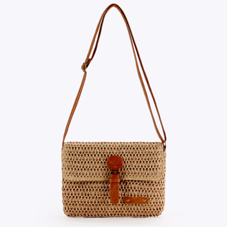 Sac carré pour femme en raphia tissé uni, style décontracté