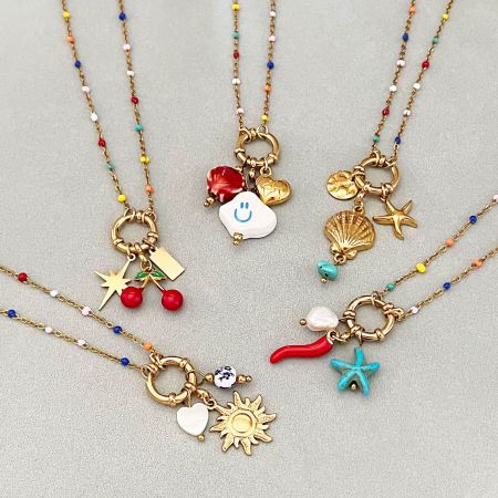 Colliers pendentifs pour femmes, collection romantique, style océanique, en acier inoxydable étanche, couleur or, motif cœur, idéal pour les vacances.
