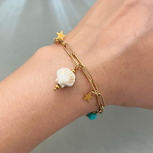 Bracelets À Breloques Pour Femmes, Motif Coquillage, En Acier Inoxydable, Étanches, Couleur Or h5 Image3