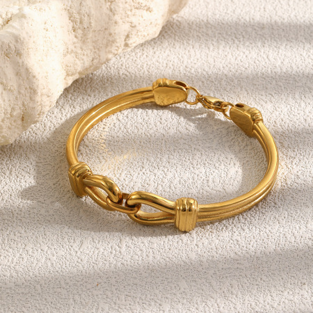 Bracelet jonc pour femme Simple Series rétro torsadé de forme irrégulière en acier inoxydable étanche couleur or