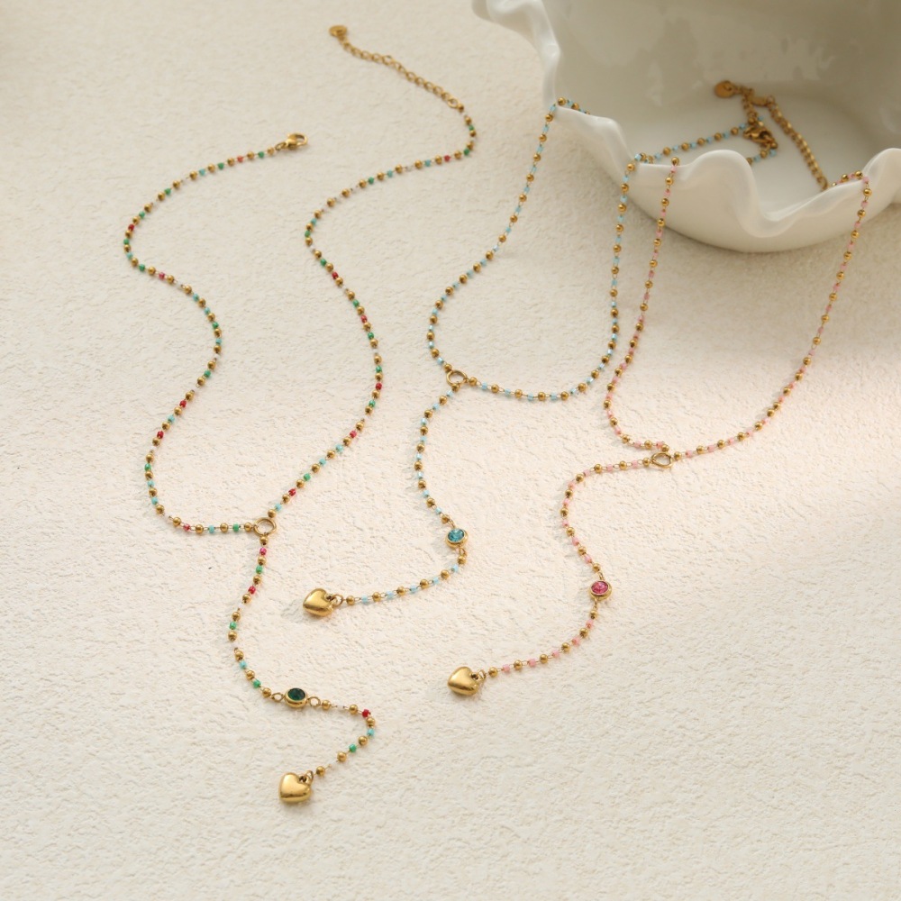Collier Chaîne Cœur Quotidien Simple Series En Acier Inoxydable Étanche Couleur Or Pour Femme Image2