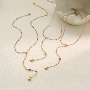 Collier Chaîne Cœur Quotidien Simple Series En Acier Inoxydable Étanche Couleur Or Pour Femme h5 Image2
