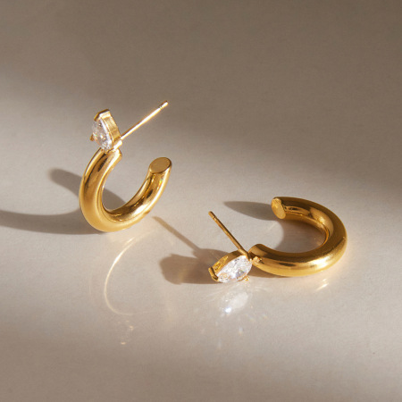 Boucles d'oreilles puces pour femmes, collection Simple, forme irrégulière décontractée, acier inoxydable, couleur or, zircon, étanches.
