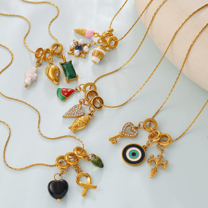 Colliers Pendentifs Pour Femmes En Acier Inoxydable Étanche, Couleur Or, Ornés De Strass h5 Image3