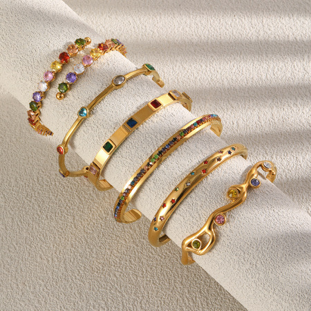 Bracelet jonc pour femme en acier inoxydable doré, imperméable, de forme irrégulière et élégante, orné de zircon, collection Luxueuse