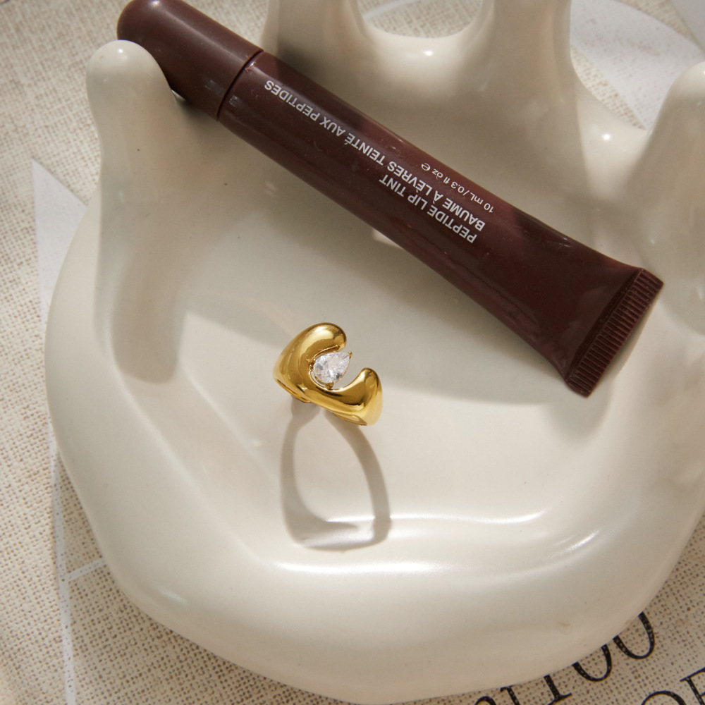 Bagues Pour Femmes En Acier Inoxydable Uni, Étanches, Couleur Or, Serties De Zircon Et Ornées De Pierres Précieuses. Image3