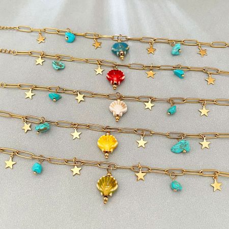 Bracelets à breloques pour femmes, motif coquillage, en acier inoxydable, étanches, couleur or 2