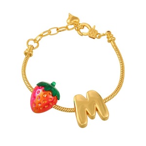 Bracelet À Breloques Pour Femme, Collection Romantique, Motif Cœur Et Fraise, Couleur Cuivre Et Or. h5 