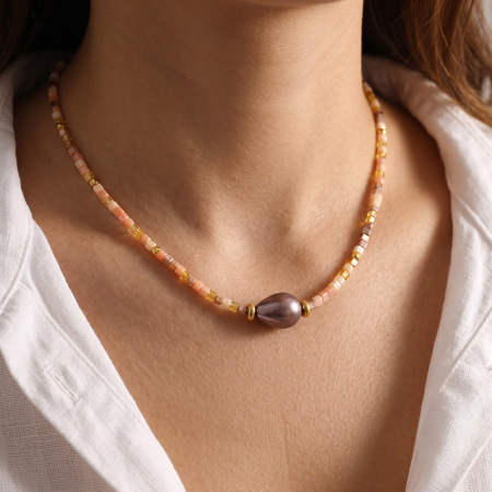 Colliers de perles pour femmes, collection romantique, élégants, de forme irrégulière, en acier inoxydable, couleur or, étanches.