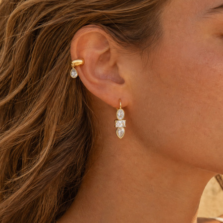 Boucles d'oreilles manchette pour femmes, forme irrégulière, patchwork, en acier inoxydable imperméable, couleur or, zircon.
