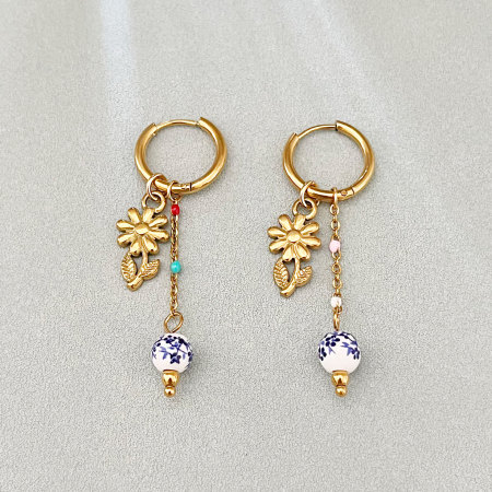 Boucles d'oreilles pendantes pour femme, style océanique, en acier inoxydable étanche, couleur or, collection ethnique 2