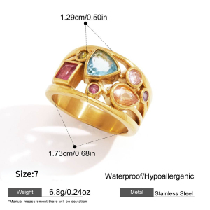 Bagues Pour Femmes En Acier Inoxydable Doré, Étanches, De Forme Géométrique Rétro Et Serties De Zircon, Collection Luxueuse. h5 