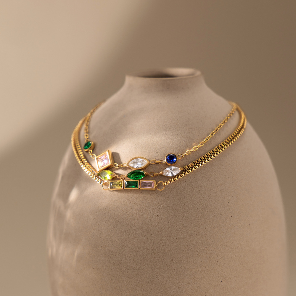 Bracelet Chaîne Femme En Acier Inoxydable, Imperméable, Couleur Or, Avec Zircon, Forme Géométrique Simple h5Image4