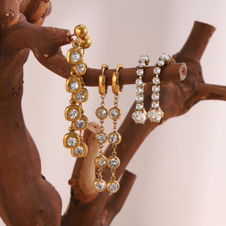 Boucles d'oreilles pendantes pour femme, collection Luxuious Series Simple Patchwork, en acier inoxydable étanche, couleur or.