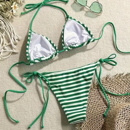Ensemble bikini de plage à rayures simples 2