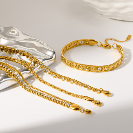 Bracelets classiques en acier inoxydable étanches, couleur or, avec strass, pour femmes 2
