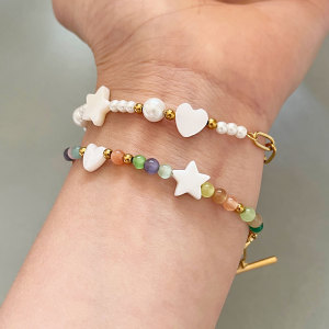 Bracelets À Perles Simples En Acier Inoxydable, Couleur Or, Avec Étoiles Et Cœurs. h5 Image3