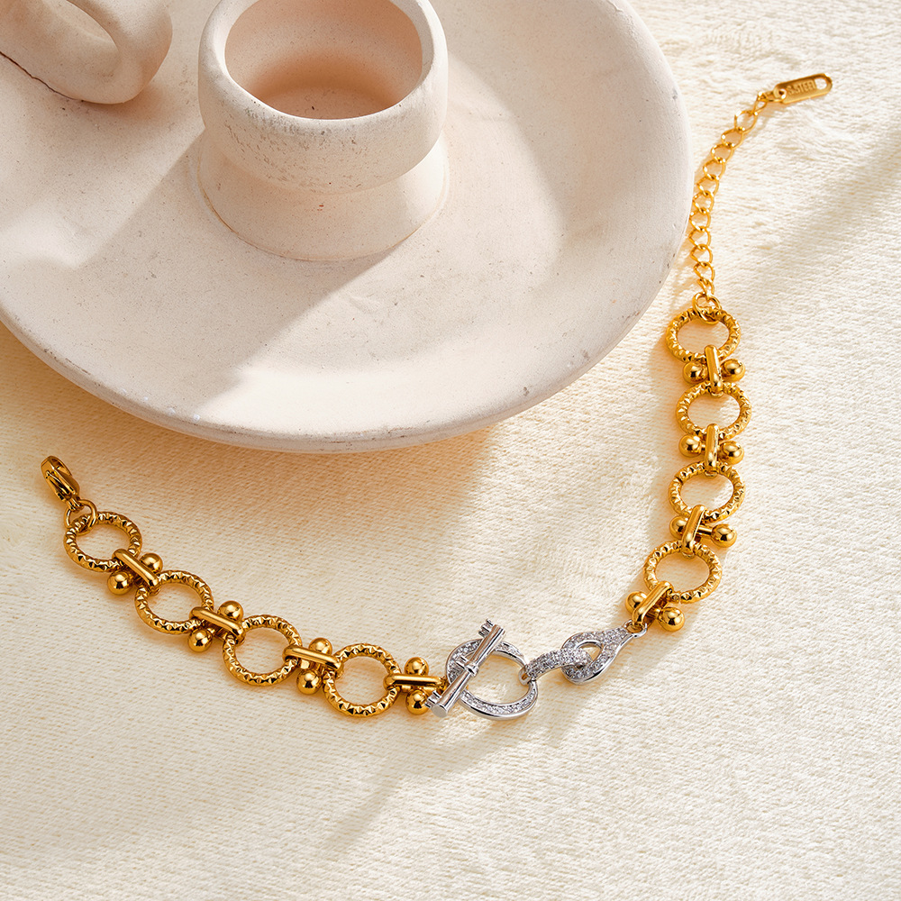 Bracelet Chaîne Pour Femme Simple Series Daily Twist Patchwork En Acier Inoxydable Étanche Couleur Or Image3