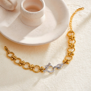 Bracelet Chaîne Pour Femme Simple Series Daily Twist Patchwork En Acier Inoxydable Étanche Couleur Or h5 Image3