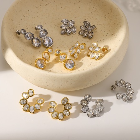 Boucles d'oreilles puces pour femmes en acier inoxydable étanche, couleur or, ornées de strass