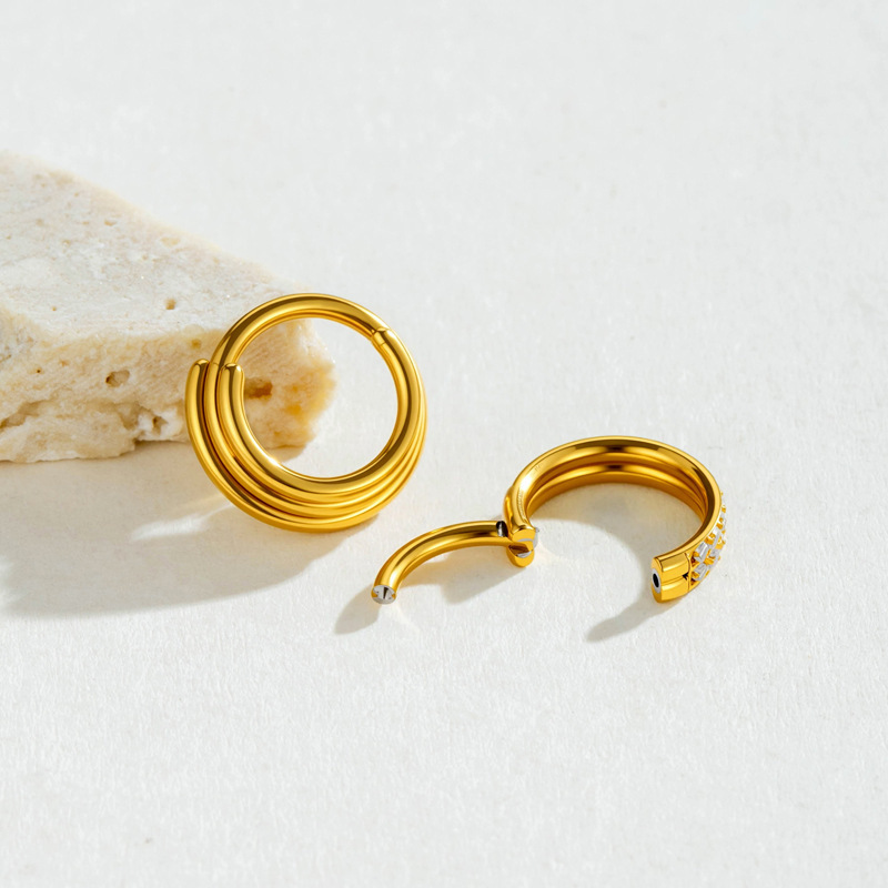 Piercing De Nez Pour Femme, Motif Serpent Simple, En Acier Inoxydable, Étanche, Couleur Or Et Zircon. Image3