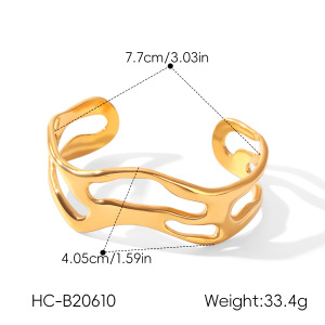 Bracelet Jonc Pour Femme Simple Series Daily Hollowed-Out Lines En Acier Inoxydable Étanche Couleur Or h5 Image2