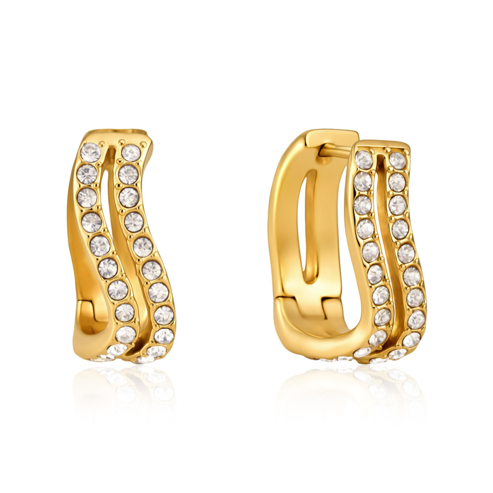 Boucles D'Oreilles Créoles Simples En Acier Inoxydable Ajouré, Étanches, Couleur Or, Ornées De Strass, Pour Femmes Image5
