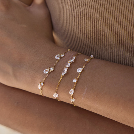 Bracelet à breloques pour femme, collection Simple, forme irrégulière, chaîne en acier inoxydable, étanche, couleur or, zircon. 2
