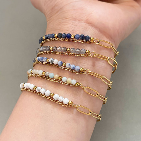 Bracelets de perles pour femmes en acier inoxydable, imperméables, couleur or, ornés de pierres naturelles